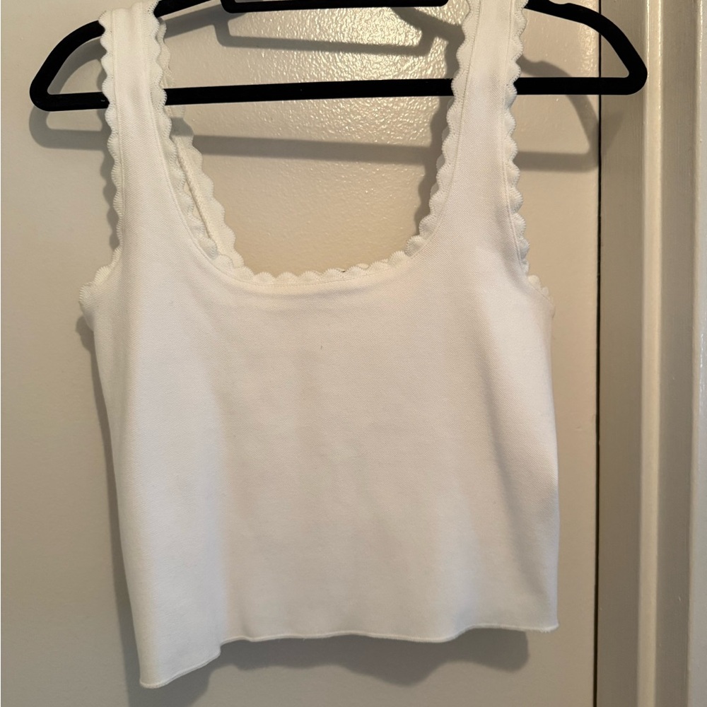 Zara White Ribbed Crop Tank Top